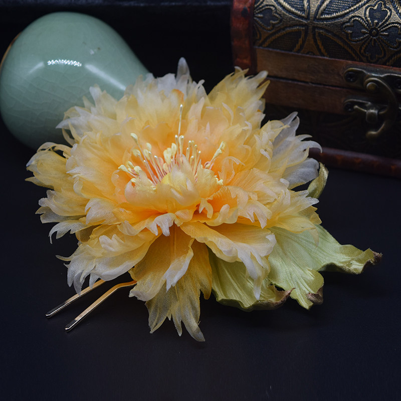 木生 橘色牡丹汉服发簪复古u钗盘发头饰原创汉服配饰古风拍照发饰