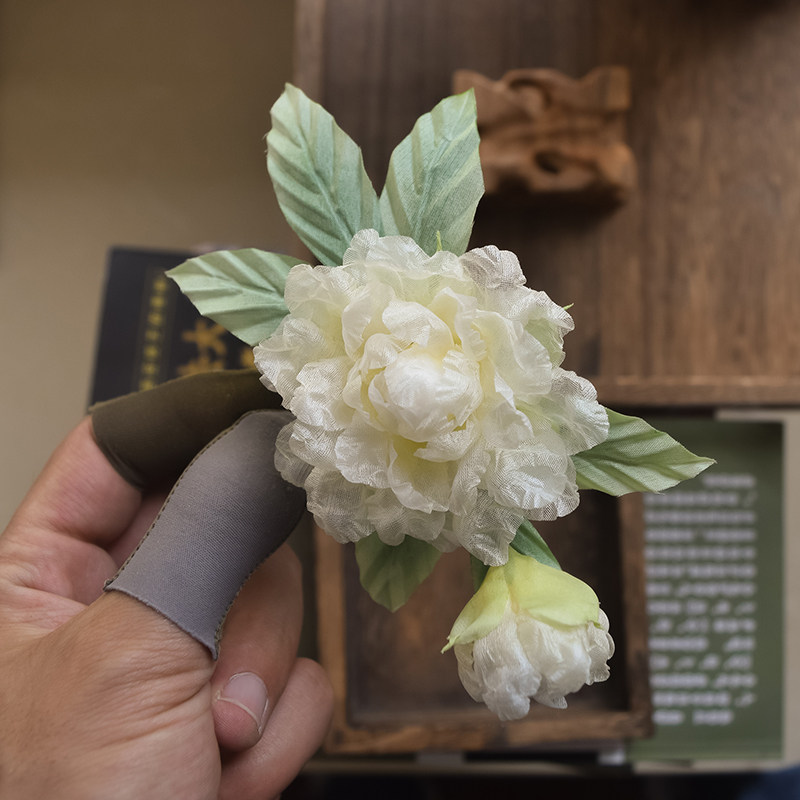 木生手作 原创手工汉服头饰烫花栀子花发夹胸针发梳古装超仙佩饰