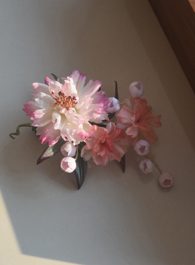 木生原创 真丝烫花发夹盘发汉服头饰 明制古风簪花 古装搭配头花