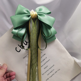 汉服飘带头饰若草色洛丽塔蝴蝶结后压黄绿色汉元素小清新发饰夹子