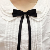 2024韩版 黑色英伦风领针胸花蝴蝶结领花扣长飘带复古学院风胸针女