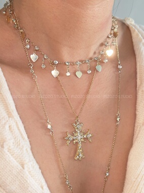 轻奢孤品小众复古巴洛克风多层叠戴夸张十字架项链长款项链Y型链