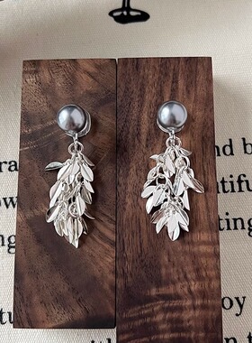 清冷感冷淡风气质高级感蓝灰色珍珠羽毛麦穗流苏耳夹无耳洞耳饰女