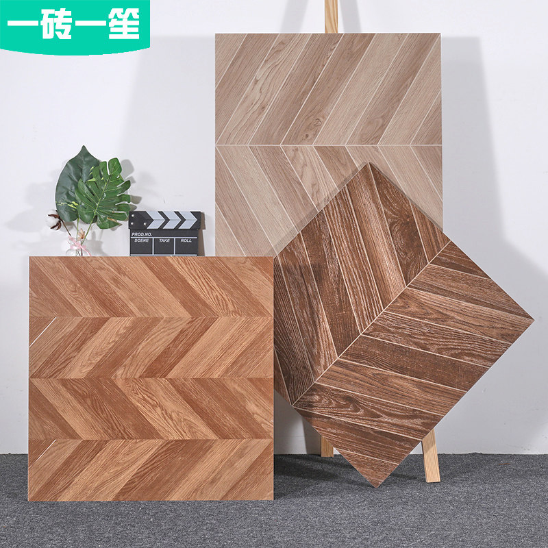 美式客厅木纹仿古砖鱼骨瓷砖卧室人字拼仿实木防滑地砖600x600