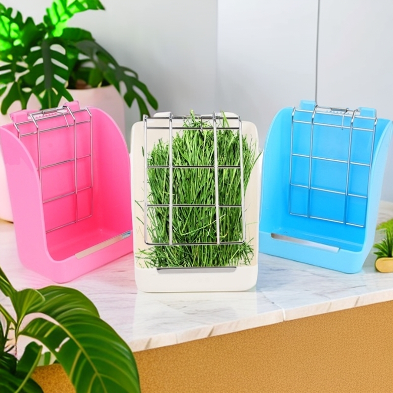 弹簧挂笼草架兔兔外置喂食器龙猫小宠防浪费弹簧压草防扒食盆