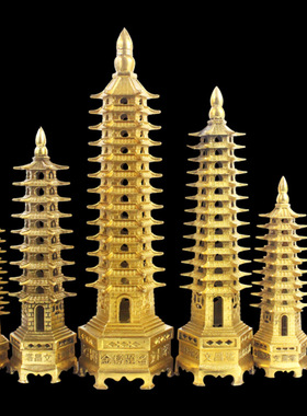 纯黄铜13层文昌塔摆件9层十三层办公室桌书房装饰黄铜塔