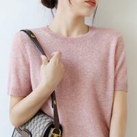 2026 Spring and Autumn Round-neck pullover sweater women's mid-sleeved base layer, loose five-quarter sleeve knitted short-sleeved women's inner layer top thumbnail 6