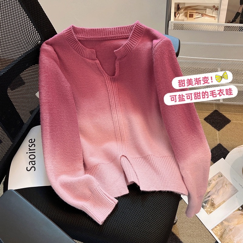 低领套头间色甜美大码