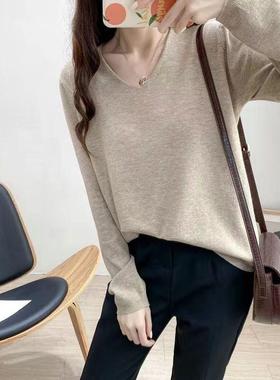 韩版打底毛衣女初秋洋气百搭学生修身内搭V领长袖针织衫慵懒风