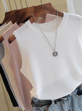 夏季新款圆领背心女宽肩带百搭冰丝薄款内搭无袖针织纯色外穿上衣