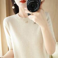 2026 Spring and Autumn Round-neck pullover sweater women's mid-sleeved base layer, loose five-quarter sleeve knitted short-sleeved women's inner layer top thumbnail 4