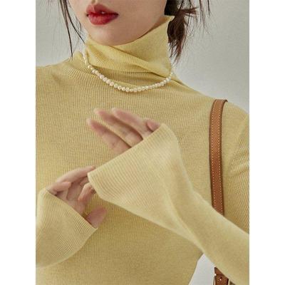 高领针织打底衫女秋冬软糯内搭堆堆领毛衣修身显瘦烟管领上衣