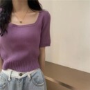 短袖方领上衣服女装2026新款春夏季冰丝针织衫薄款修身显瘦ins潮