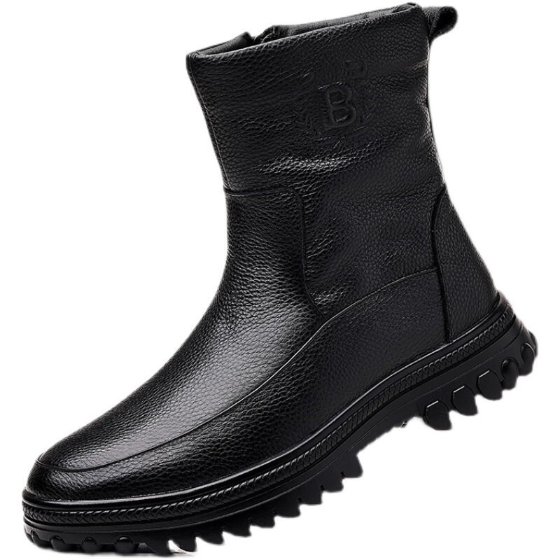 MENS SNOW BOOTS WINTER NORTHERN LEATHER WOOL INTEGRATED COTTON SHOES HIGH-TOP WARM AND COLD-PROOF COTTON SHOES NON-SLIP OUTDOOR BOOTS