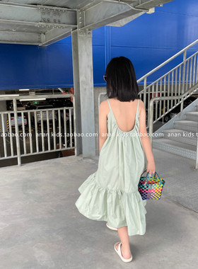 anan原创定制儿童女童夏款露背荷叶边连衣裙