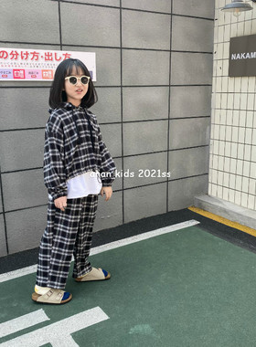 2021ss原创定制儿童男女童春秋格子休闲套装