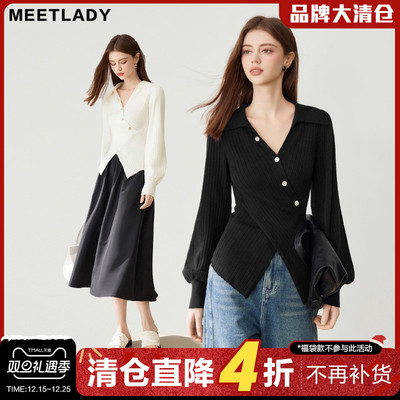 修身POLO领针织衫女不规则上衣女