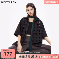 【浪姐刘雅瑟同款】MEETLADY镂空格子编织衬衫外套女2023夏季新款