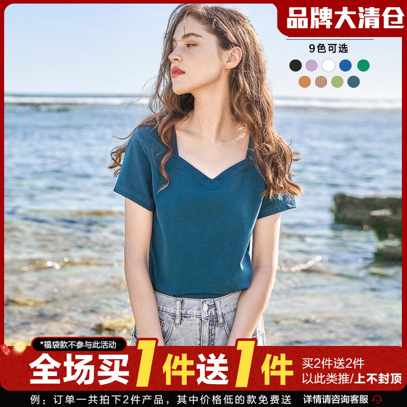 米莱达宽松新款韩版黑白色v领t恤