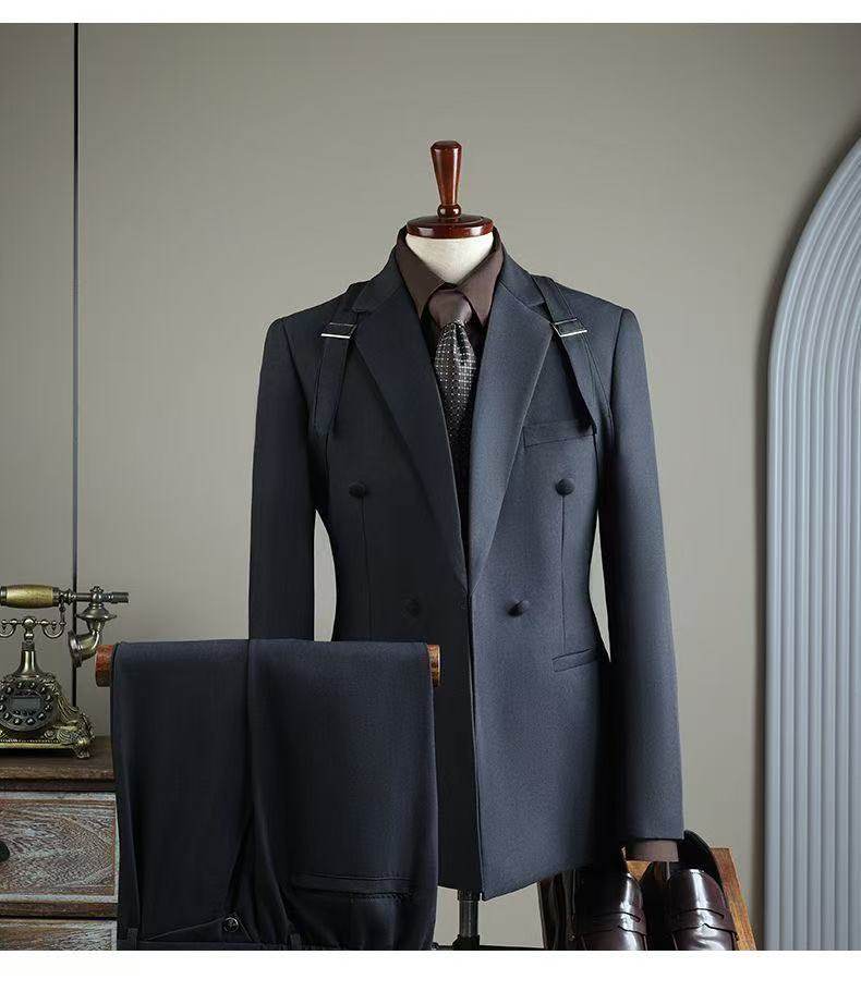 西安租赁双排扣条纹西装年会成人礼商务宴会正装礼服挺括修身西装