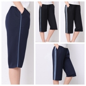 校服裤 男女中小学生加肥加大七分裤 子 宽送校服短裤 浅蓝一条杠夏季