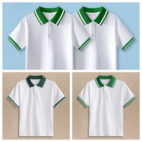 男女中小学生绿领绿袖夏季短袖衫