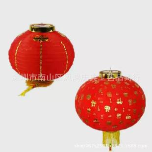钢丝灯笼折叠大红灯笼绸布百福宫灯商场超市户外装饰空白金条灯笼