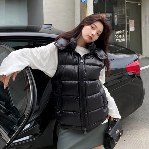 羽绒马甲女高端连帽鹅绒坎肩背心