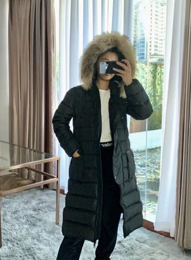 蒙家羽绒服女中长款收腰修身毛领