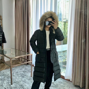 2025新 m蒙家羽绒服女中长款收腰修身大毛领连帽加厚白鹅绒冬外套