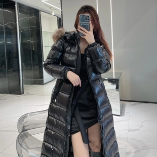2025冬新爆m 蒙家羽绒服女超长款连帽大毛领收腰修身高端鹅绒外套
