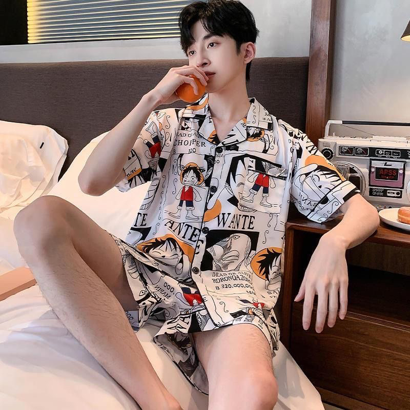 新款夏季冰丝男士睡衣家居服套装