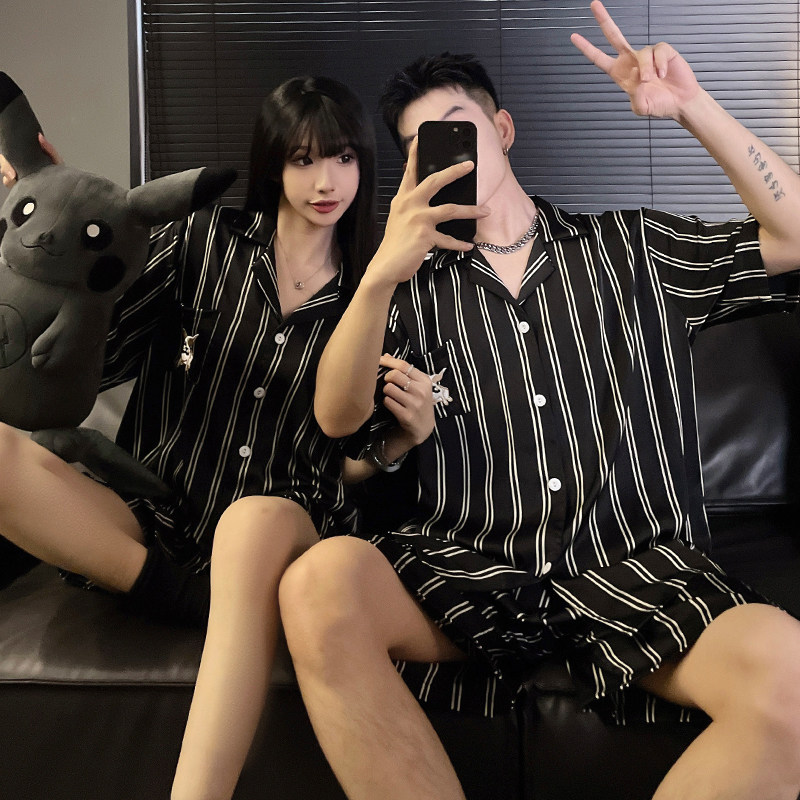 新款冰丝夏季男女士情侣睡衣套装