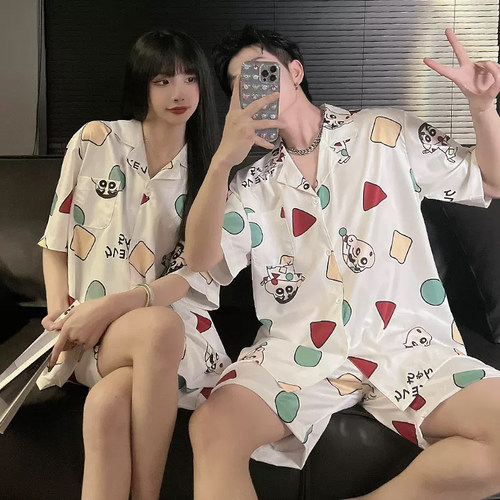 夏季冰丝短袖情侣睡衣家居服套装