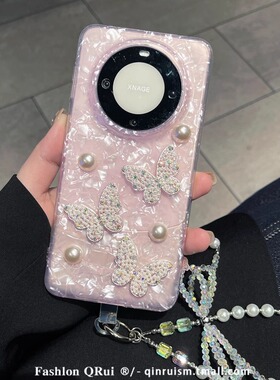 适用华为mate70/60/50pro手机壳新款p70/60/50pro唯美立体珍珠蝴蝶nova13/12pro贝壳纹女款荣耀300小众保护套