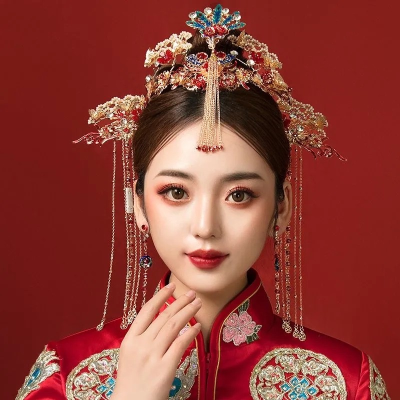 秀禾服头饰2024年新款大气宫廷皇后凤冠新娘结婚中式秀和古装发饰