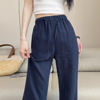 清仓捡漏~亚麻阔腿裤夏季薄款女垂感宽松紧腰直筒棉麻休闲山本裤