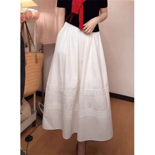 蕾丝花边白色半身裙夏季大码中长款高腰a字裙伞裙蓬蓬裙~清仓活动