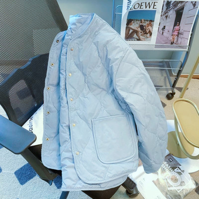 菱格棉服女冬季爆款温柔风无领棉衣轻薄保暖夹棉短外套~清仓现货