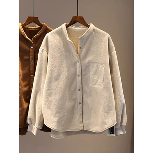 保暖颗粒绒外套女2025秋冬款大衣内搭圆领绒衫休闲外穿双面绒外衣