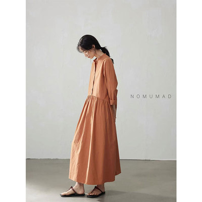 2025秋季新款棉麻气质长袖连衣裙女简约胖妹妹显瘦裙子~外贸尾货