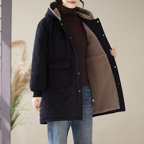 菱格棉衣女中长款棉服加绒加厚秋冬季中年妈妈夹棉外套~清仓特价