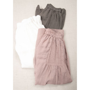 纯色苎麻飘逸宽松阔腿裤 外贸尾货 女士日系百搭春夏麻料九分裙裤