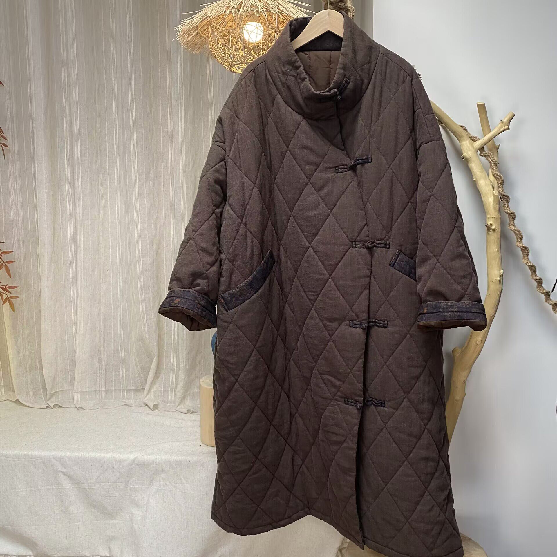 中式棉服女秋冬季复古中老年盘扣文艺复古棉袍长款外套~清仓撤柜