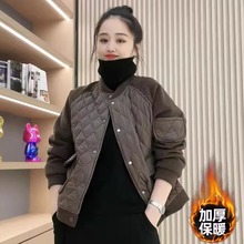 清仓~复古大码棉服女时尚菱格立领棒球服夹棉加厚保暖棉衣外套冬