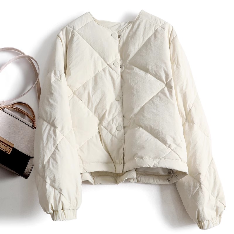 清仓外贸~高级白 日系菱格短款羽绒棉服女冬季保暖面包服百搭外套