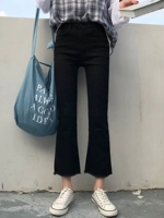 Đen mới mùa thu mỏng cao Hàn Quốc của show diễn quần jeans cạp rộng chân chín điểm quần micro chuông quần nữ sinh viên thủy triều - Quần jean quần giả váy