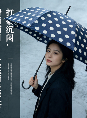 国际品牌时尚晴雨伞台湾进口布女小清新蓝色波点自动直长柄蘑菇伞