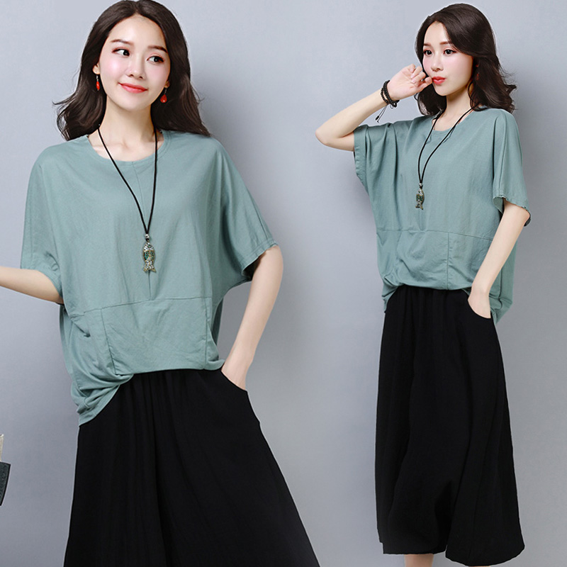 深依度新款棉麻裤子两件套2020