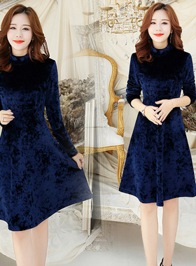深依度2023秋装新款大码女装秋季时尚优雅奢华金丝绒连衣裙  898